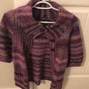 Striped knit purple short sleeve sweater